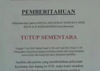 Banyak Dokter dan Nakes Terpapar Covid-19, IGD RSUD  Dr R Soedarsono Tutup Sementara