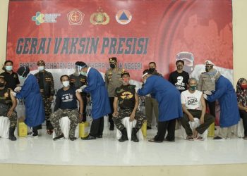 Ribuan Banser dan Komunitas Disuntik Vaksin Covid-19 di Polresta Sidoarjo