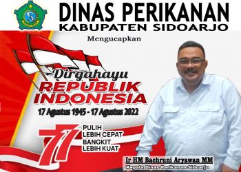 Kepala Dinas dan Karyawan Dinas Perikanan Kabupaten Sidoarjo Mengucapkan Dirgahayu Kemerdekaan RI Ke-77