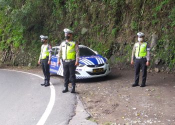 Satlantas Polres Batu Patroli Kawasan Rawan Bencana