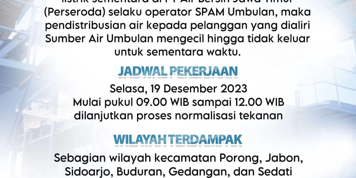 Aliran PDAM Delta Tirta di Wilayah Ini akan Terhenti Sementara