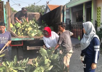 Dipimpin Ketua RW Emak-emak, Warga Perumahan Istana Mentari Kerja Bakti Bersihkan Sampah Daun
