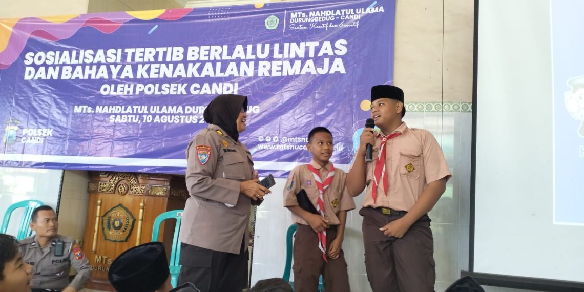 Cegah Kenakalan Remaja, Polsek Candi Berikan Sosialisasi Tertib Lalu Lintas