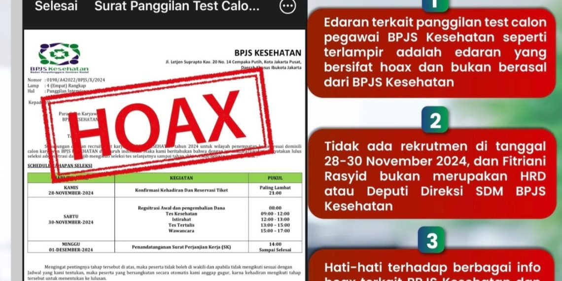 BPJS Kesehatan Pastikan Panggilan Tes Calon Pegawai Hoax