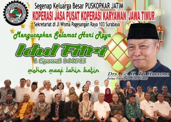Segenap Keluarga Besar Koperasi Jasa Pusat Koperasi Karyawan (Puskopkar) Jawa Timur Mengucapkan Selamat Hari Raya Idul Fitri 1446 H Mohon Maaf Lahir dan Batin