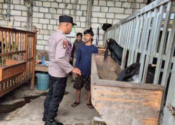 Bhabinkamtibmas Desa Ngelom Sambangi Peternakan Kambing Warga untuk Dukung Ketahanan Pangan