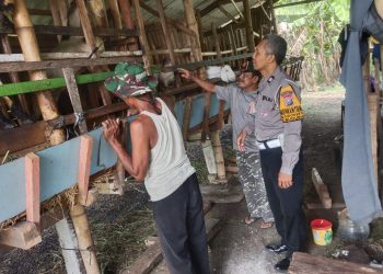 Bhabinkamtibmas Ngobrol Ketahanan Pangan Bareng Peternak Kambing Sidokerto