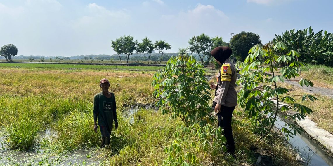 Polwan Polsek Wonoayu Bantu Warga Rawat Lahan Kosong