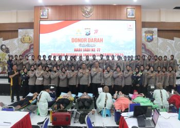 Polwan Polresta Sidoarjo Donorkan Darah Sambut Hari Jadi ke-77