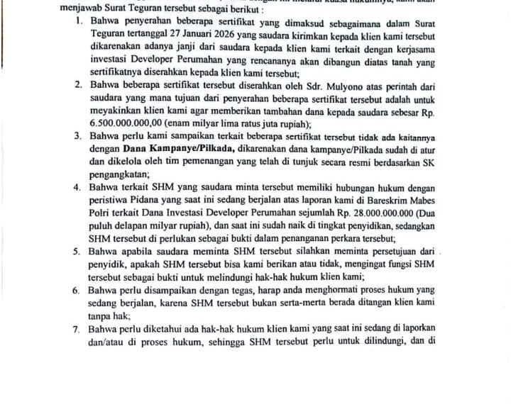 Jawab Surat Teguran, Kuasa Hukum Rahmat Muhajirin Sarankan Subandi Ijin Penyidik Minta Tiga Sertifikat Tanah yang Jadi BB