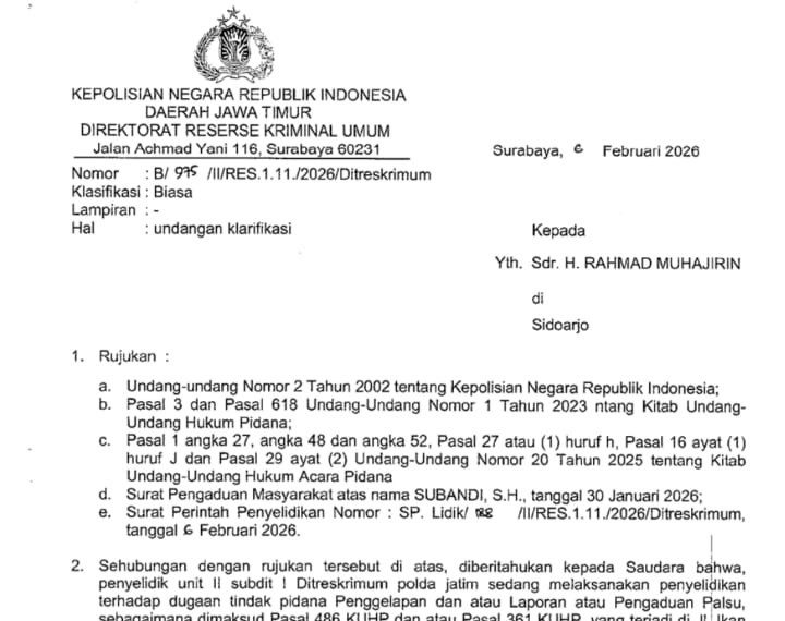 Nyatakan Siap Islah, Bupati Subandi Malah Adukan Rahmat Muhajirin Suami Wabup Mimik ke Polda Jatim