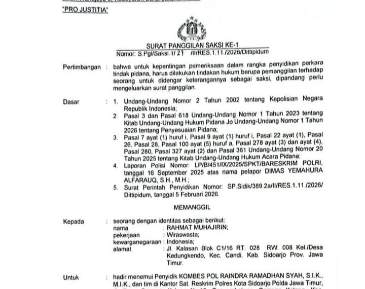 Rahmat Muhajirin dan Tiga Saksi Sudah Diperiksa, Bareskrim Polri Segera Periksa Bupati Subandi dan Putranya Rafi Wibisono