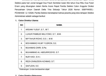 Sebanyak 30 Calon Direksi PDAM Delta Tirta Sidoarjo Lolos Seleksi Administrasi