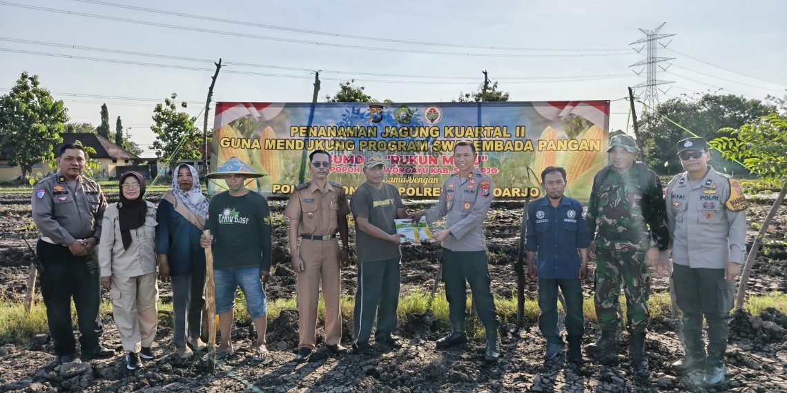 Kapolsek Wonoayu bersama Gapoktan Tanam Jagung Kuartal II