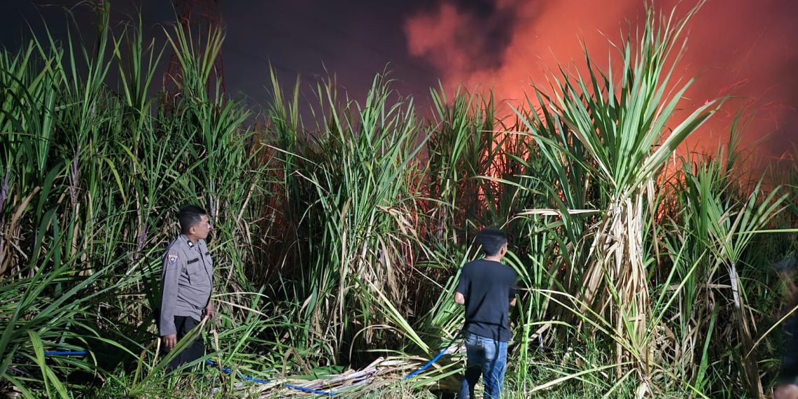 Polisi Bersama Masyarakat Padamkan Karhutla di Lahan Tebu Desa Popoh